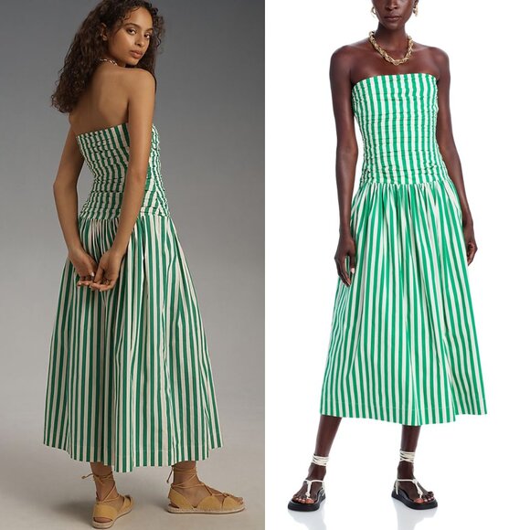 RHODE Selma Striped Drop Waist Midi Dress Size 2 NWT – Designer Cotton Dress - Picture 2 of 11